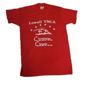 VINTAGE‎ 80s red single stitch YMCA Christmas Classic crew neck t-shirt S